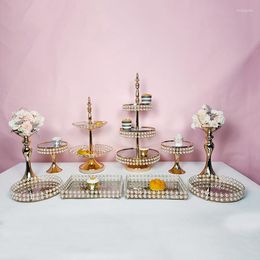 Bakeware Tools 3-10pcs Pearl Cake Table Gold Dessert Metal For Wedding Mirrors Stand Decorating Cupcake