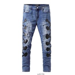 Ian Popular Pu Patch Black Trendy Men's Small Leg Jeans