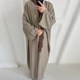 Ethnic Clothing Abaya Long Turkish Modesty Muslim Islamic Cardigan Plain Open Linen Women For Outfit Cotton Casual Kimono Party Dress Dubai