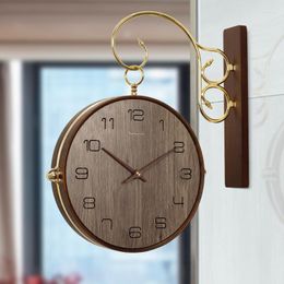Wall Clocks Chinese Vintage Hanging Round Small Double Sided Wooden Living Room House Decoration