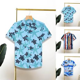 Men's T Shirts Tee Shirt Thick Seaside Striped Colorful Printed Short Sleeve Cuffs Button Port Style Floral Down