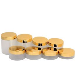 Wide Mouth Bottle Frost Plastic Refillable Containers Skincare Cream Pots Shiny Gold Lid 50ml 80ml 100ml 120ml 150ml 200ml 250ml Empty Cosmetic Jars