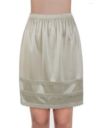 Skirts YILEEGOO Women Silk Satin Midi Skirt With Lace Patchwork And Elastic High Waistband For Elegant Nightwear