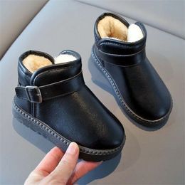 Children's snow boots winter new girls' short boots with velvet anti-slip glossy princess cotton shoes