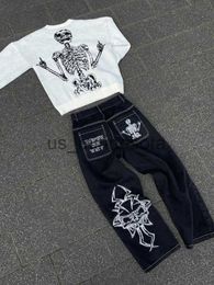 Men's Jeans Y2k Jeans Harajuku Hip Hop Vintage Skull Embroidery Graphic Ripped Baggy Jeans Men Women New Gothic Wide Feet Trouser Streetwear J230821