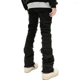 Men's Jeans Men Black Hip Hop Trousers Streetwear Slim Fit Ripped Denim Pants With Burr Edge Solid Colour Straight Leg