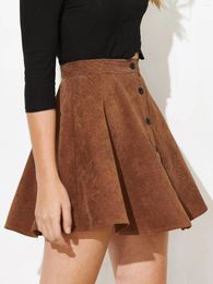 Skirts Fashion Corduroy Pleated Skirt For Women Autumn Winter High Waist Short Button Front Mini Length A Line Skater