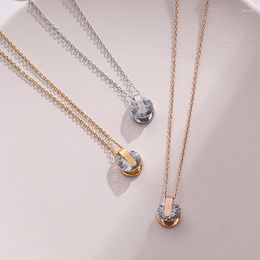 Pendant Necklaces Elegant Shiny Cubic Zirconia Necklace Women Rose Gold Plated Stainless Steel Fashion Jewellery On The Neck