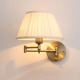 Wall Lamp Nordic Bedroom Bedside Fabric Iron Folding Lighting Long Arm Study Reading Light Office El Adjustable