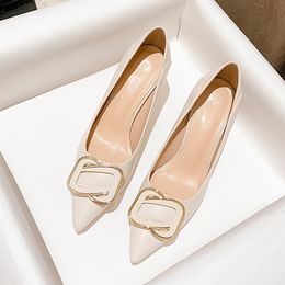 Dress Shoes Beige single shoes female 2023 spring and autumn soft leather not wear foot French gentle with skirt high 230818