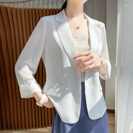 Women's Suits Boutique High Grade Acetic Acid Satin Suit Coat Silk 2023 Autumn Casual Small Cardigan Top Women