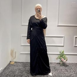 Ethnic Clothing Ramadan Eid Shiny Satin Abayas For Muslim Women Long Sleeve Maxi Dress Turkey Arab Kaftan Islam Femme Party Gown Jalabiya