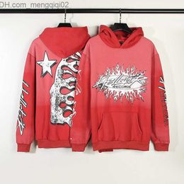 Men's Hoodies Sweatshirts Hellstar High Street Ins Vintage Printed Red Hoodie Brushed Men's and Women's Loose Hoodies Z230818