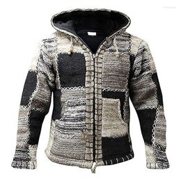 Men's Sweaters TPJB Harajuku Men Winter Fashion Patchwork Knitted Sweater Coat With Pocket Autumn Hooded Cardigan Outwear
