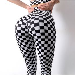 Yoga Outfit High waist sexy black and white lattice fitness pants women training yoga leggings breathable running sports pants 230818