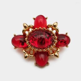 Brooches JBJD Gold Tone Red Glass Brooch Vintage Art Deco Ruby Color Accessories Gift Christmas Jewelry