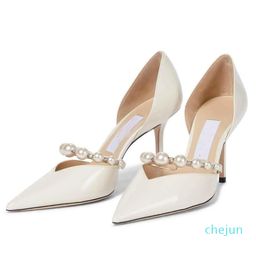 Sandals Shoes Women Pumps High Heels Lady Pumps Famous Design Bridal Wedding Pointed Toe Pearls Embellished Strap Sexy