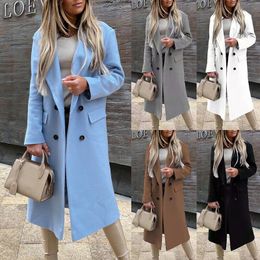 Womens Wool Blends Women Casual Warm Jacket Korean Style Winter Outwear Coat Loose Open Front Long Sleeve Overcoat Retro Pea For Female 230818