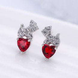 Stud Earrings Female Dog Cute Animals Heart-Shaped Set With Zircon For Friends Birthday Party