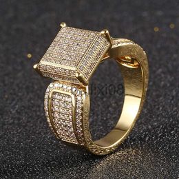 Band Rings Personalised Hip Hop Men's Square Ring New Micro Set Zircon 18K Gold Ring J230819