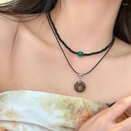 Pendant Necklaces Chinese Style Vintage Double Layer Lucky Buckle Beads Chains Choker Set Fashion Jewellery For Women Gift