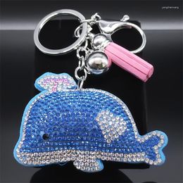 Keychains Cute Sea Whale Heart Keychain For Women Men Silver Colour Alloy Crystal Pink Tassel Animal Bag Key Chain Jewellery Llavero