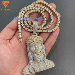 Personalizado hip hop masculino jóias vvs moissanite congelado jesus pingente 925 prata esterlina 24k ouro rapper colar