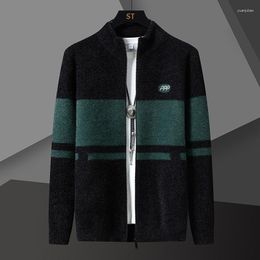 Men's Sweaters Contrasting Stripes Knitting Cardigan Man Long Sleeve Slim Fit Sweater Fall Male Garment Coat Hombre Botones