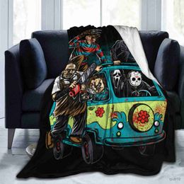 Blankets Witch's Hat Black Bats Decorated Pumpkins for Sofa Bed Couch Chair Halloween Theme Flannel Throw Blanket Gift Spiderwebs R230819