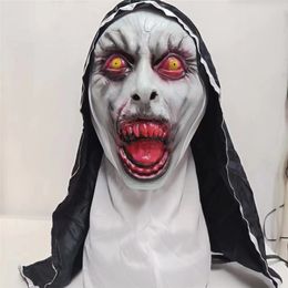 Party Masks The Horror Nun Latex Mask Headscarf Valak Cosplay for Halloween Carnival Headpiece CostumeBloody Hood Props Accessories 230818