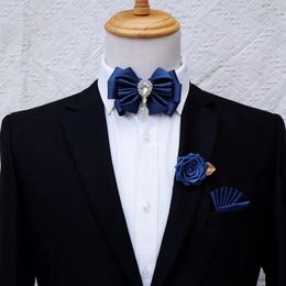 Neck Ties Bow Tie Brooch Set for Men's Business Suits Accessories Collar Flowers Mens Wedding Rhinestones Bowtie Pins Pocket Towel 3-piece 230818