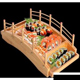 Sushi Tools Japanese Wooden Wood Cuisine Bridge Boats Pine Creative Sashimi Plate Platter Tableware Decoration Ornament Hasia Drop D Otfz9