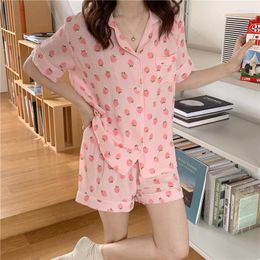 Women's Sleepwear Cotton Pyjamas Women Pijama Gauze Female Bedroom Set Woman 2 Pieces Loungewear Brief Suits With Shorts Pyjamas