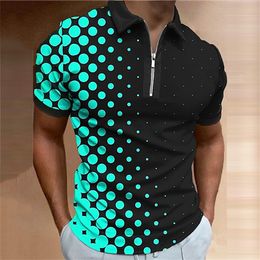 Outdoor T-Shirts Colorful Printed Men'S Polo T-Shirt Summer Golf Short Sleeve Zip Polo Shirt Spot Print Tops Fashion Loose Oversized Men Clothing 230818