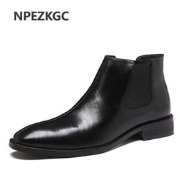 Boots Autumn Winter Men's Chelsea Leather Casual Shoes Male British Style Slipon Wedding Dress Short Boot For Man 230818