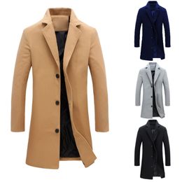 Męskie mieszanki wełny mężczyźni wełniany płaszcz jesienna zimowa lapa pojedyncza fit fash mody kurtka o długim rękawie Topss 230818