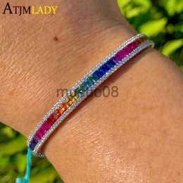 Anhänger Halsketten Goldfarbe Regenbogen CZ Manschettenknopf 58 mm für Frauen farbenfrohe Mode Kubikzirkonia asphaltiert trendige europäische Lady Engagement Jewelry J230819