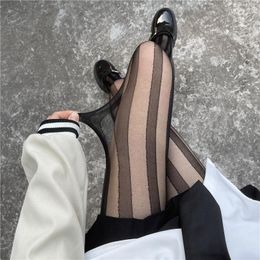 Women Socks Striped Tights Pantyhose Summer Ultra-thin Nylon Thigh High Stocking Lingerie Hosiery Black