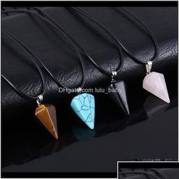 Pendant Necklaces Necklace Jewelry Crystals Amethyst Rose Quartz Bead Chakra Point Women Men Natural Stone Pendants Leather Chains Vbe Dhcrc