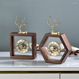 Table Clocks Nordic Light Luxury Clock Walnut Moose Seat Model Room Living Decoration Study Bedroom Home Decor