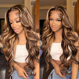 Highlight Wig Human Hair 13x4 Lace Frontal Wig Colored Human Peruvian Hair Wigs for Women 30 Inch Honey Blonde Body Wave Lace Front Wig
