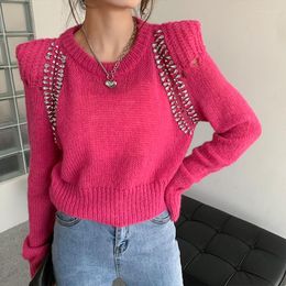 Women's Sweaters Knitted Sweater 2023 Spring Fashion Design Heavy Industry Hollow Waist Padded Shoulder Pullover Women