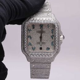 Buss Down Date Just Swiss Movement Blue Arabic Number Dial Iced Out Hip Hop Men Jewelry D Vvs Real Moissanite Diamond Watch7WD6