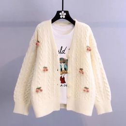 Womens Knits Tees Little Fragrant Wind White Cashmere Sweater Women Top Sweet Autumn Clothes Korean Style Loose Knitted Cardigan Jacket 230818
