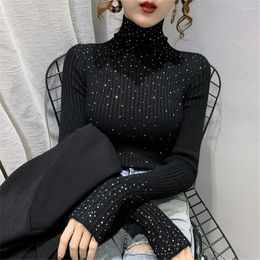 Women's Sweaters Winter Turtleneck Women Sparkling Diamond Tops Slim Fit Pullover Knitted Sweater Jumpers Thick Warm Pull