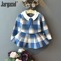 Clothing Sets Baby Girls Winter Clothes Set Christmas Outfits Kids Girls Plaid Knit Sweater skirt Fall Girl Clothing Set Children Costume 230818