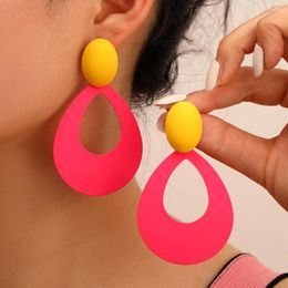 Dangle Earrings European And American Contrasting Colours Exaggerated Creativity Geometric Spray Paint Texture Hollowed Out Water Drop