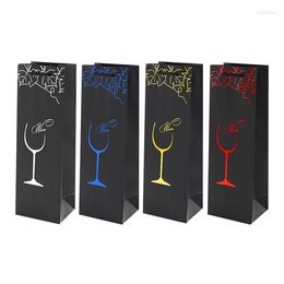 Gift Wrap 12pcs Handheld Paper Bag Black Cardboard Gilded Grape Leaf Wine Pouch Single Double Bottle Beer Portable Nylon Rope Handle Sack