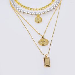 Pendant Necklaces Fashion Gold Colour Christian Series Necklace Bright Faux Pearl Layered 4 Layers Jewellery For Women