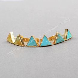 Stud Earrings BOROSA 5Pair/lot 8.5mm Natural Gold Colour Triangle Turquoises Studs Jewellery For Women G0472